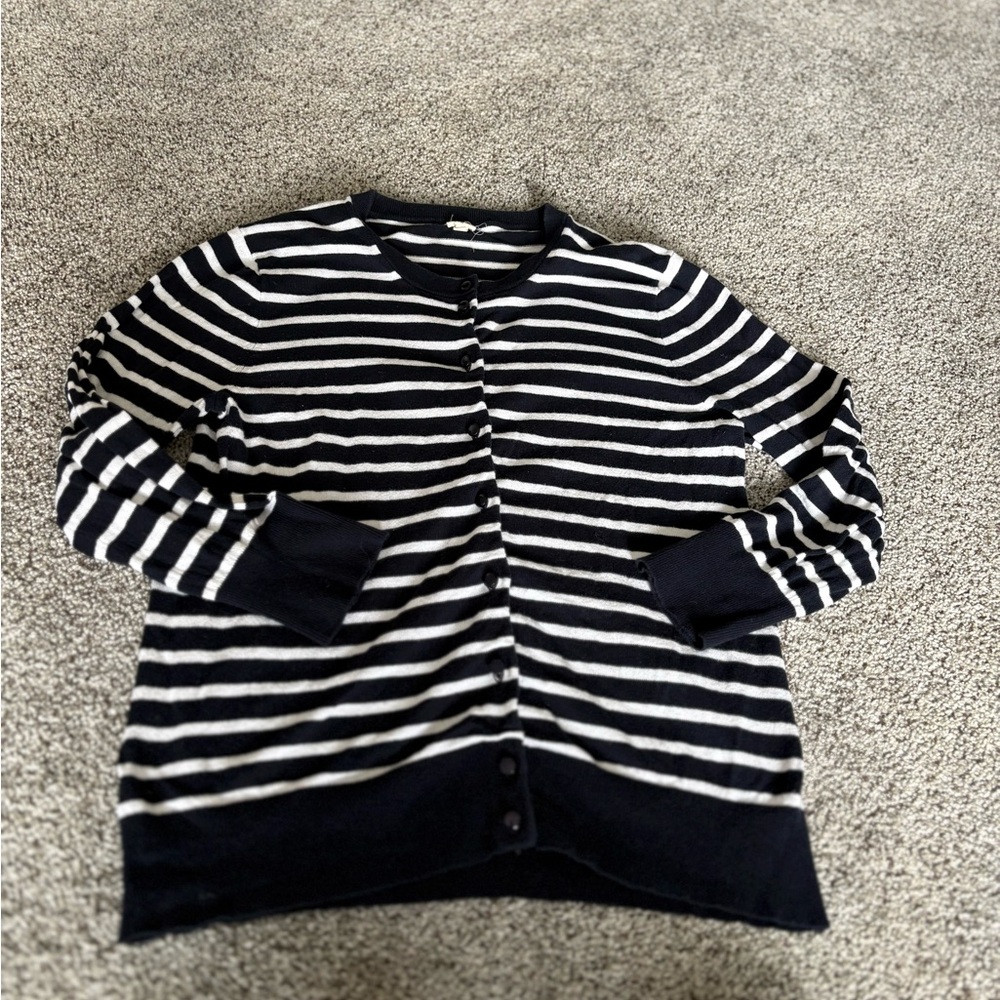 J. Crew Cotton Navy and White Striped Cardigan
